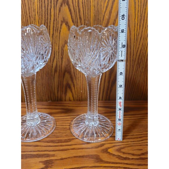 Vintage Clear Pressed Glass Goblets With Starburst Design  Set Of 2 - Picture 2 of 9